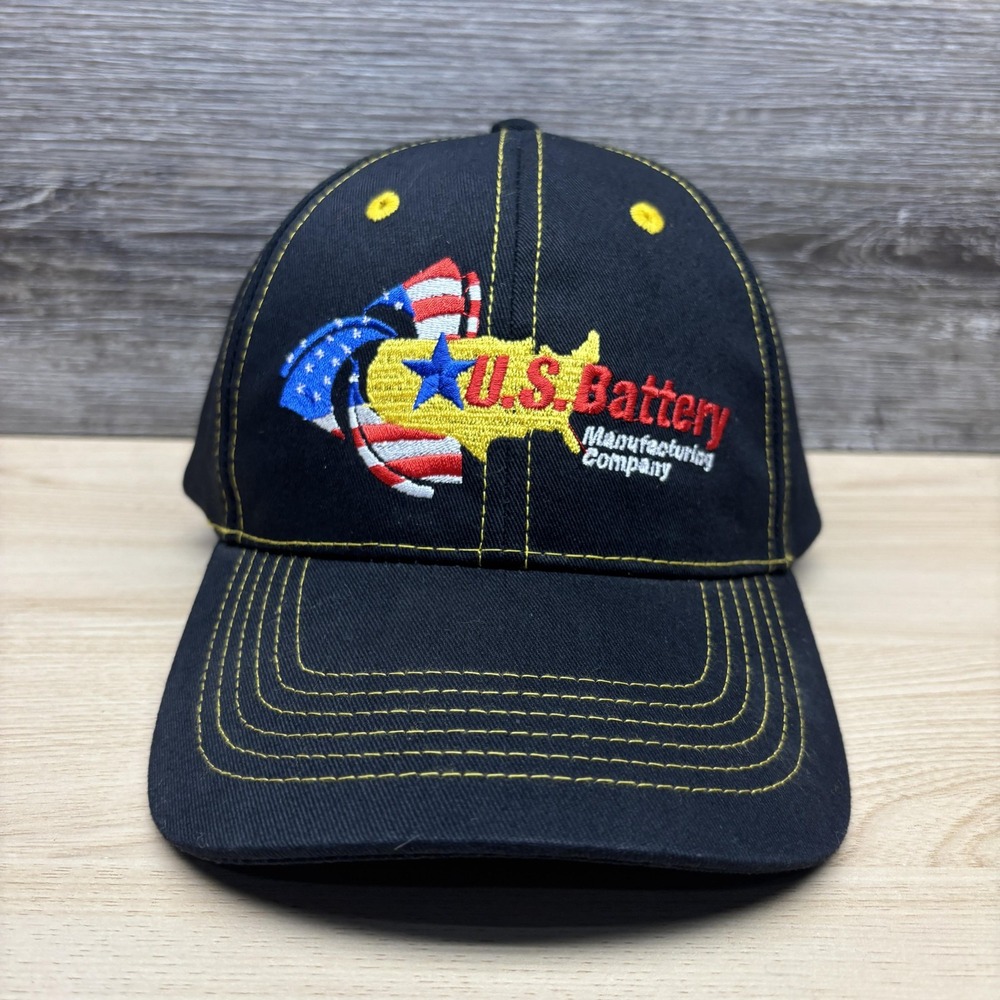 U.S. Battery Hat Cap Strap Back Black Yellow Embroidered Promo Mens USA Flag